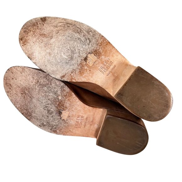 Eileen Fisher Tan Leather Ankle Boots Elastic Gore Low Block Heel Pull Tabs Sz 8 - Picture 16 of 16